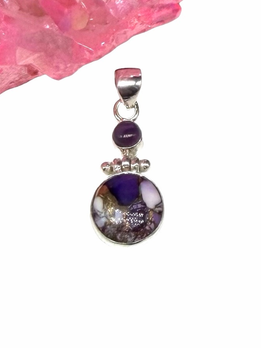 Violet Rose Dahlia Kingman Turquoise Necklace Pendant Solid 925 Sterling Silver